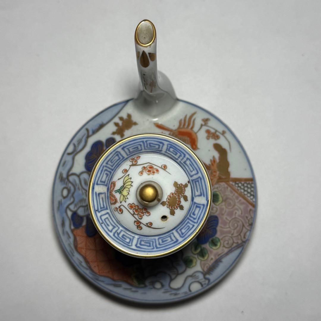◆伊万里 染錦金彩花鳥文銚子一対 酒器 上手品 明治時代◆