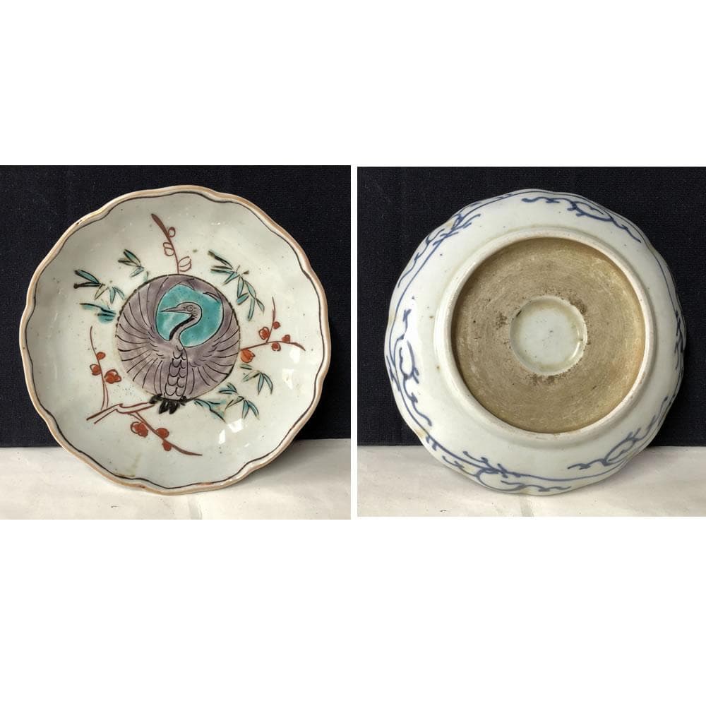 e1493 古伊万里 色絵 小皿 5枚 鶴 銘々皿 径13cm