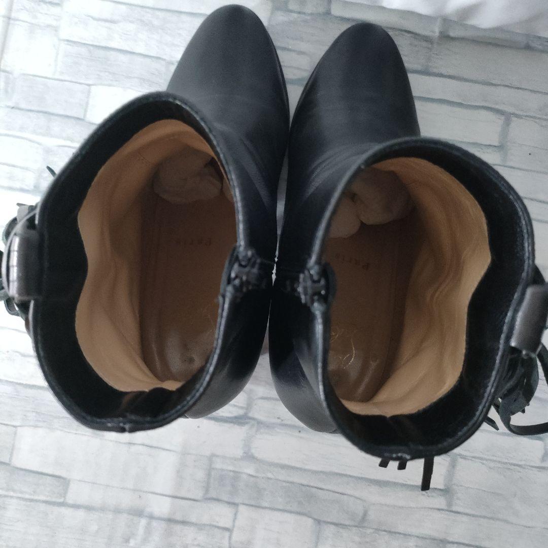 ルブタン　フリンジレザーブーツ　黒　サイドジップ　38