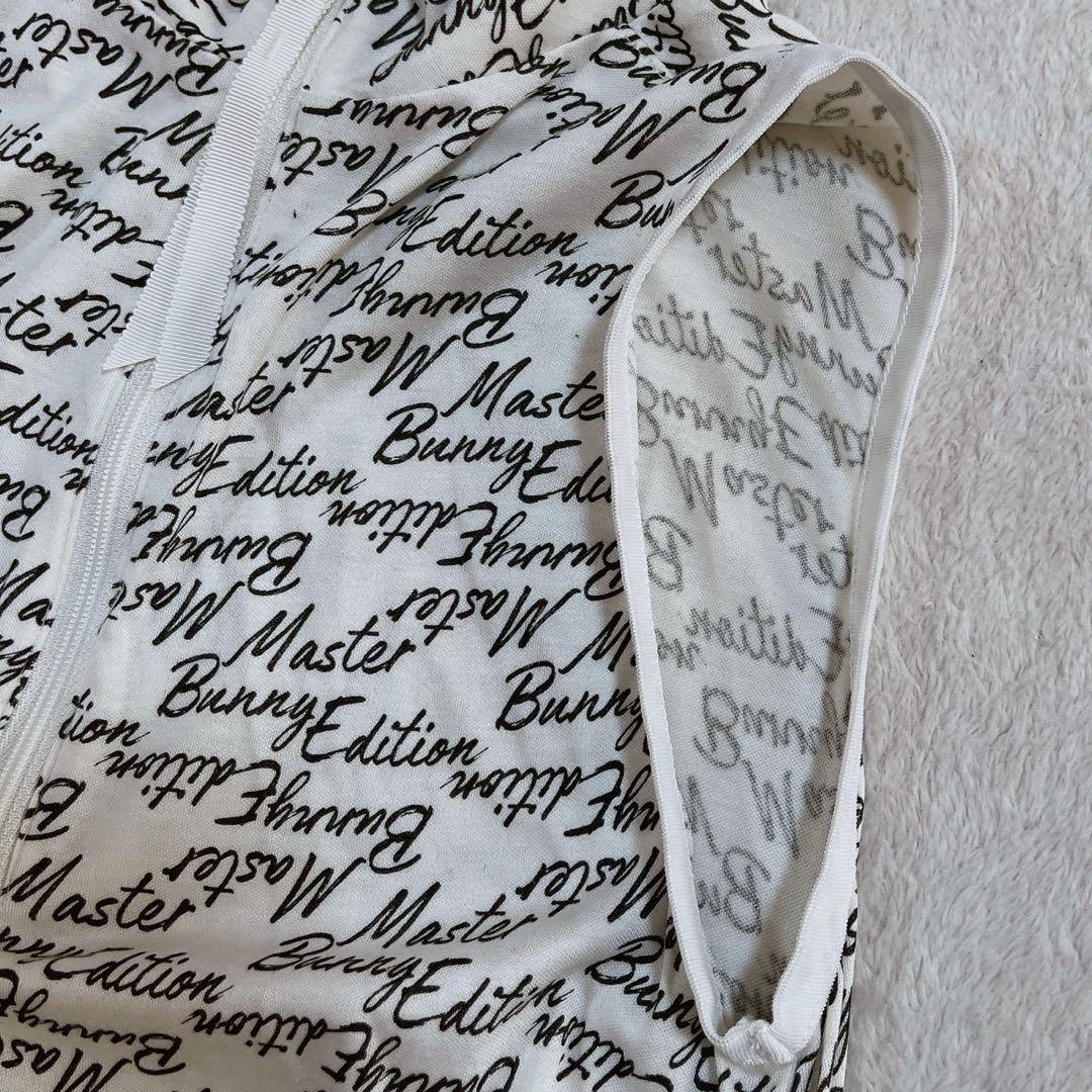 極美品　マスターバニー　 モックネック　ノースリーブワンピース　総柄　ホワイト