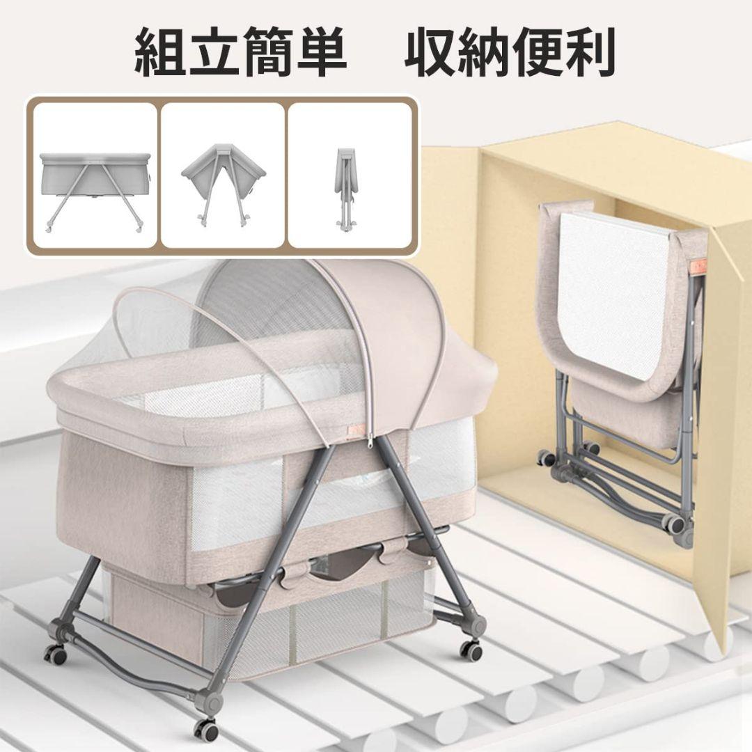 折りたたみ ベビーベッド グレー