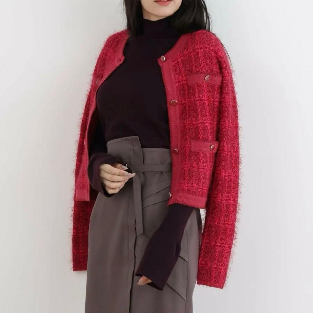 新品タグ付き　定価約4万　ピンキーアンドダイアン　ツイードカーディガン　レッド