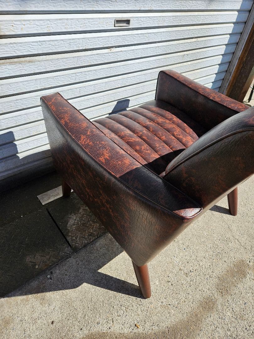 美品☆オールドカリモク 1人掛け ソファ 1Pソファー マーブル柄 PVC