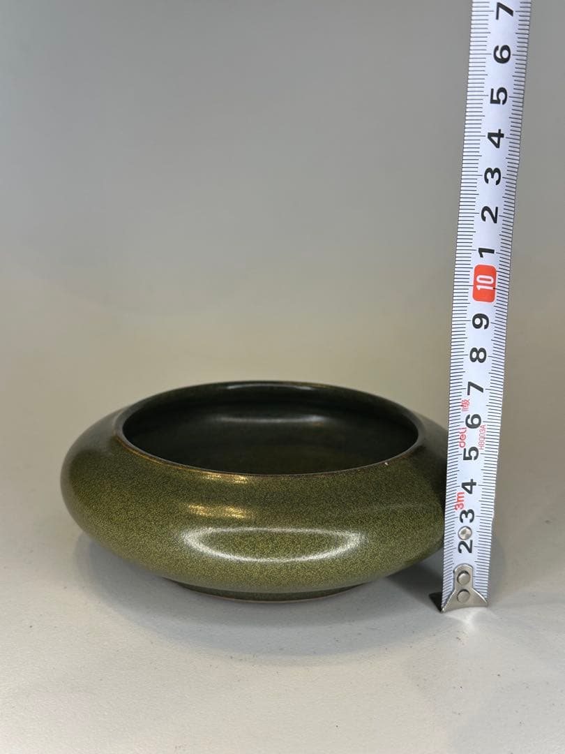 中国 清代光緒期 茶葉末釉 筆洗 オリーブ釉 文房 古美術 骨董品