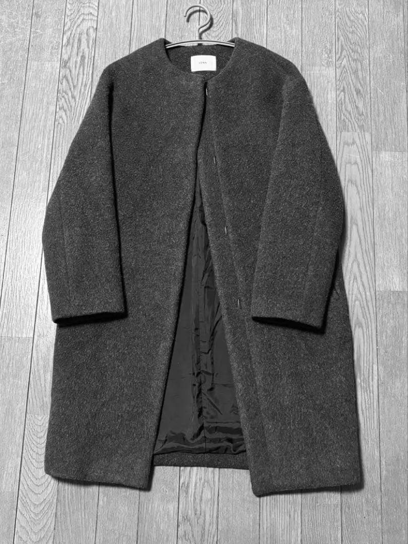 IENA ラムウールノーカラーロングコート 34サイズ 22AW 日本製