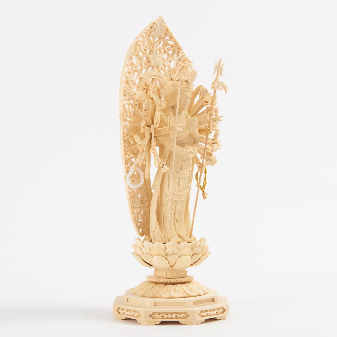 黄楊　４寸　立千手観音　仏像 035