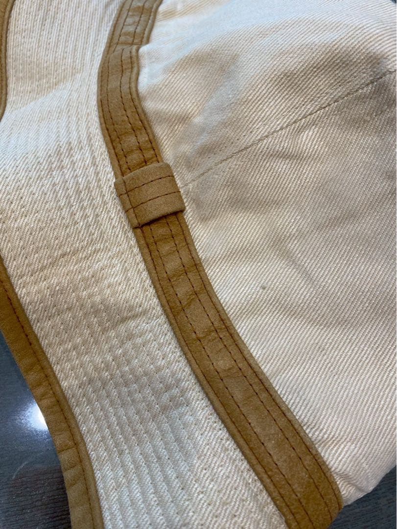 HERMES ベージュ キャメル　ハット 帽子　S エルメス　57 レザー　麻