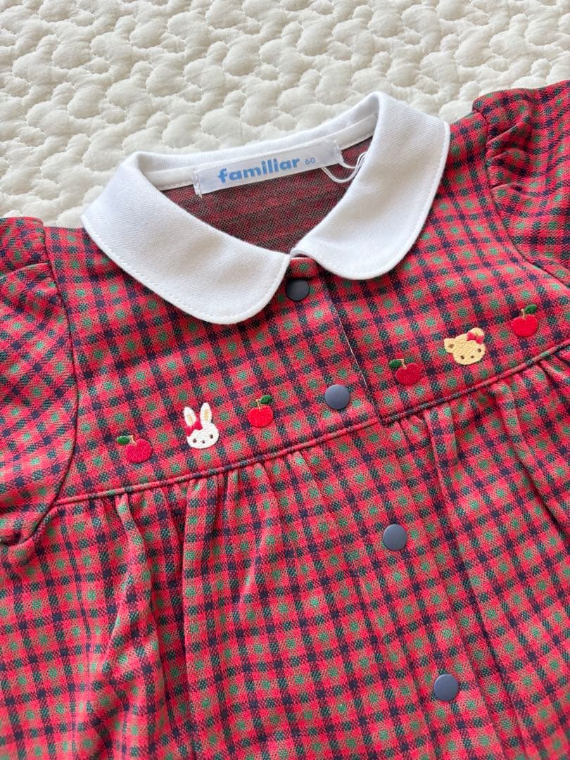 【新品未使用タグ付き】familiar チェック柄ロンパース カバーオール60