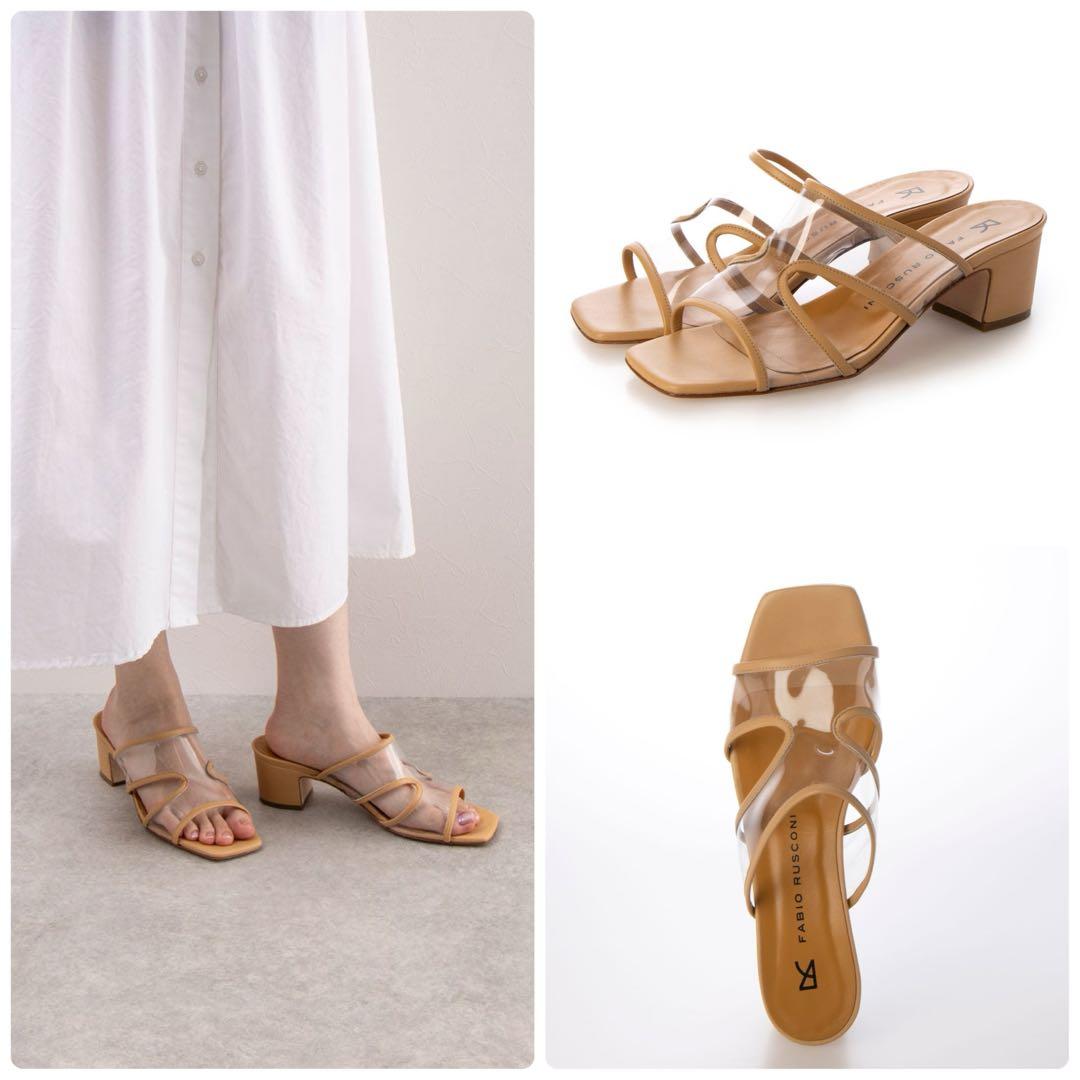 【美品】ファビオルスコーニ　クリア ミュールサンダル　ベージュ　24.5~25㎝