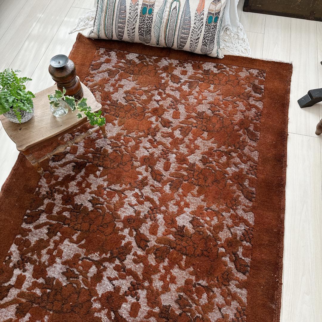 トルコ製ヴィンテージラグ815 レア 高級 ブラウン オーバーダイ