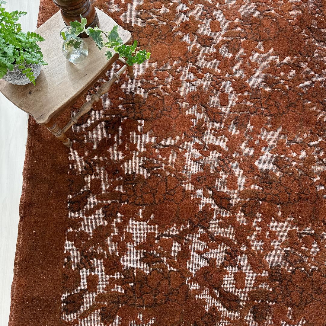 トルコ製ヴィンテージラグ815 レア 高級 ブラウン オーバーダイ