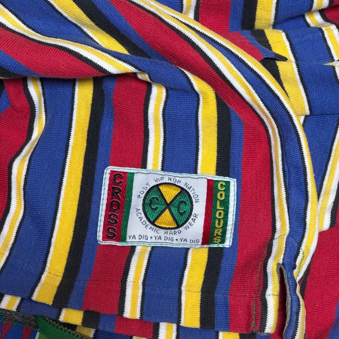 CROSS COLOURS ストライプシャツ ラスタ ジップアップ 2pac