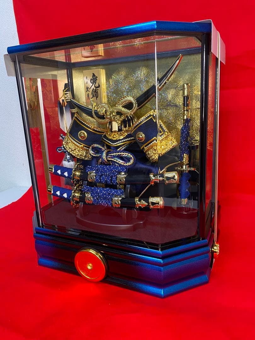 伊達政宗　東京久月　五月人形　家紋付き兜飾り　六角アクリルケース入