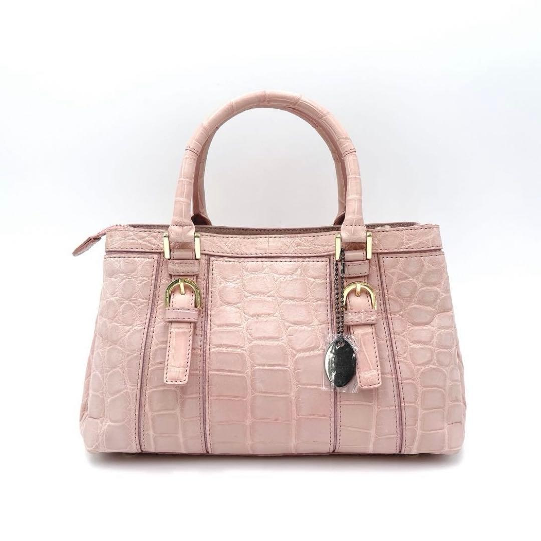 JRA認定 リアルクロコ 本革 2way ショルダーバッグ ハンドバッグ ピンク