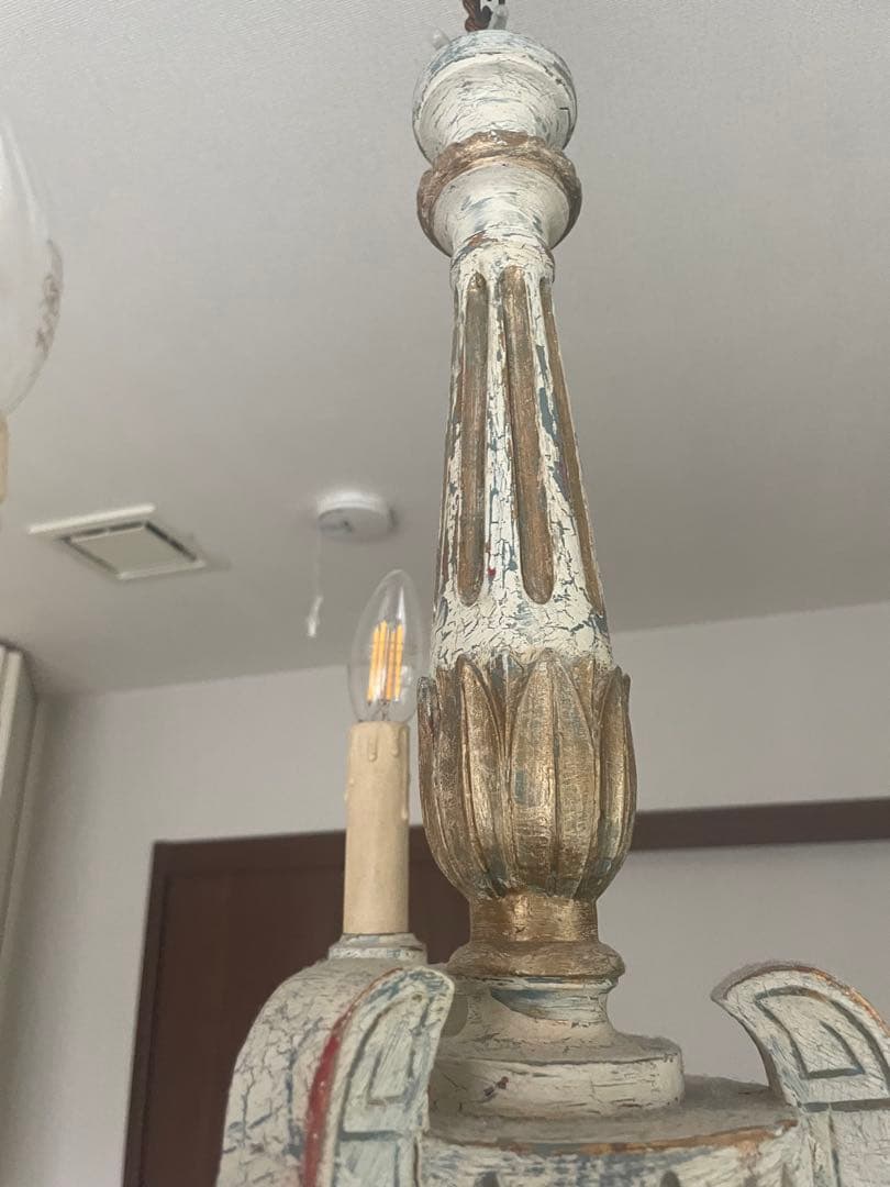 アンティーク　ペイント　ビンテージ　木製シャンデリア　キャンドル　ろうそく型