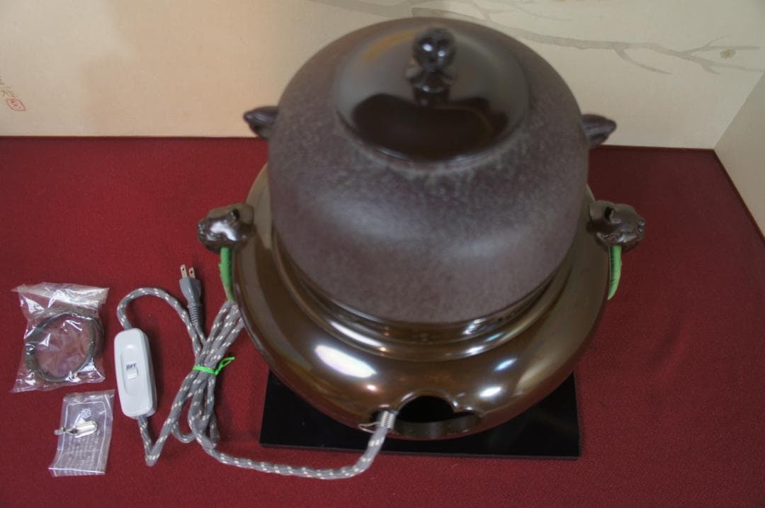 ☆美品 国宝経典作 真形釜添え唐銅鬼面風炉 唐銅蓋 釜鐶 電熱器他送料込み