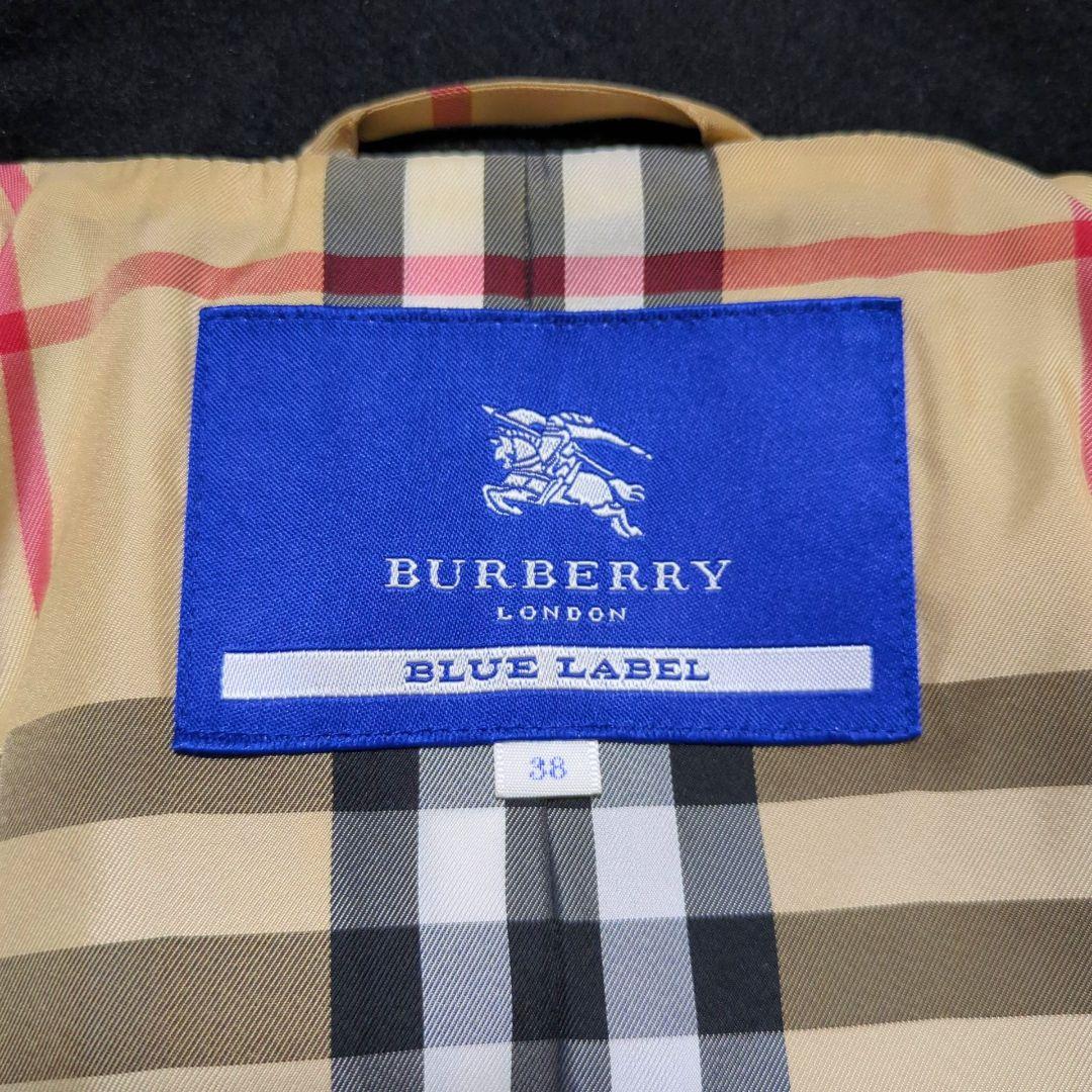 BURBERRY BLUE LABEL♦ノバチェック アンゴラ混コート 黒 38