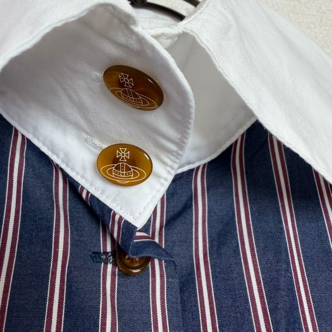 ヴィヴィアンウエストウッド　ストライプ　丸襟　長袖シャツ　オーブ刺繍