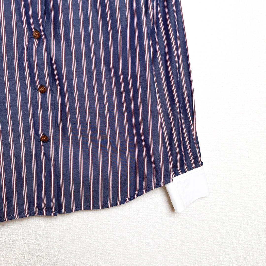 ヴィヴィアンウエストウッド　ストライプ　丸襟　長袖シャツ　オーブ刺繍