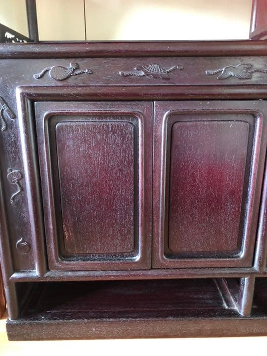 【美品】清代紫檀家具 紫檀茶箪笥 透かし彫り飾り棚 古董品