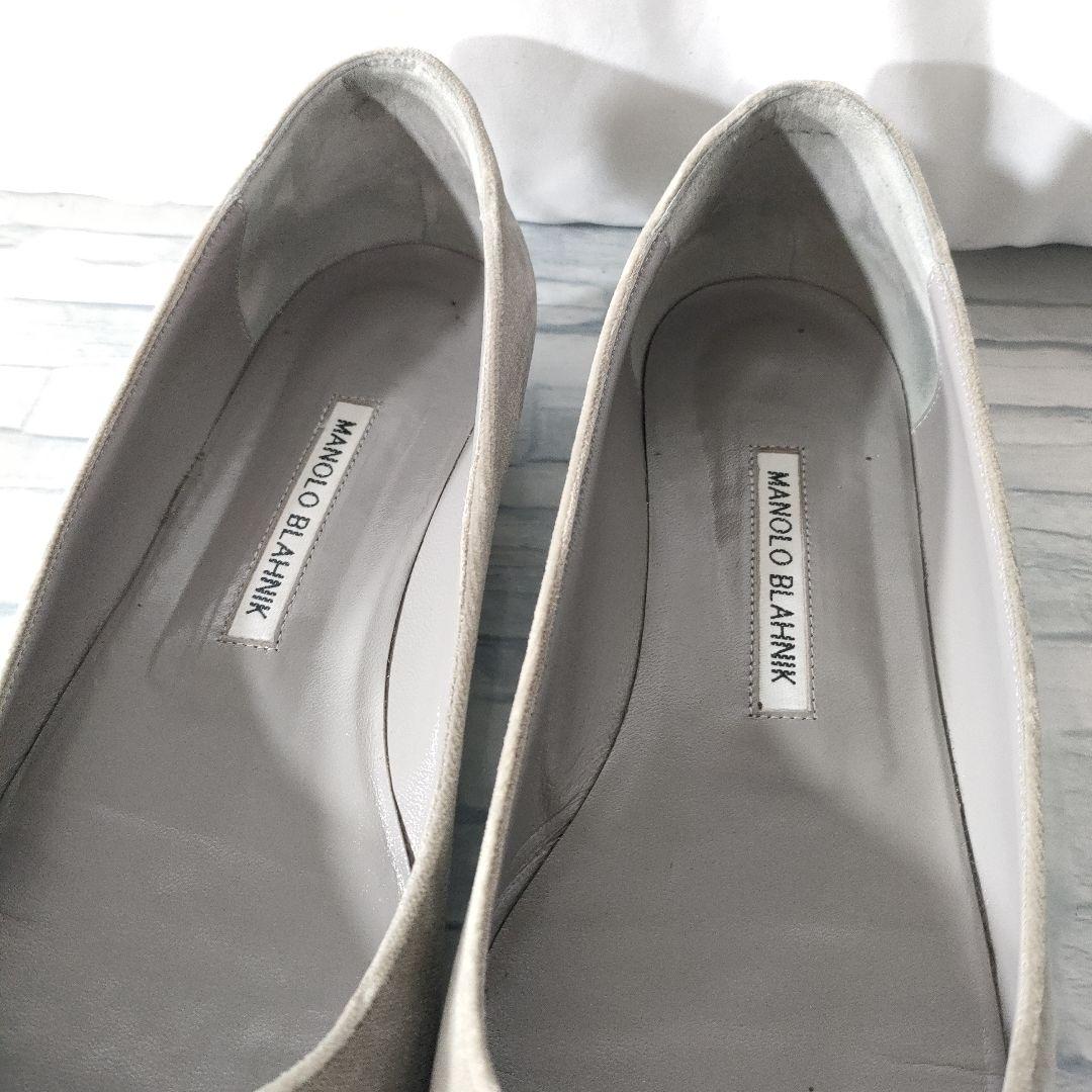 保存袋付き✨マノロブラニク　ハンギシ　ベロア　グレー×シルバー　39