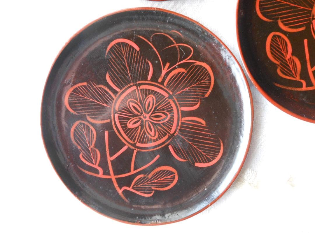 芙蓉の花　菓子皿　取り皿　銘々皿　五枚　天然木　アンティーク