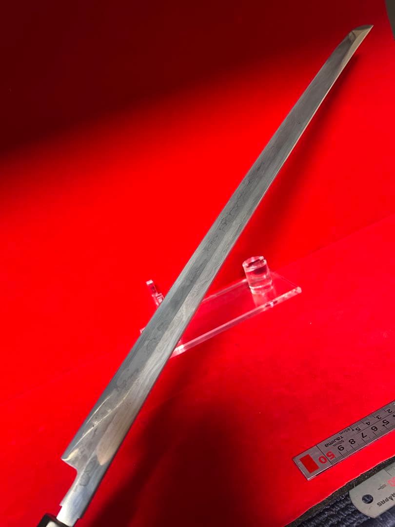 包丁　マグロ包丁　銘有り　玉鋼　甲伏鍛　墨流　地肌綺麗　刃文綺麗　未使用品