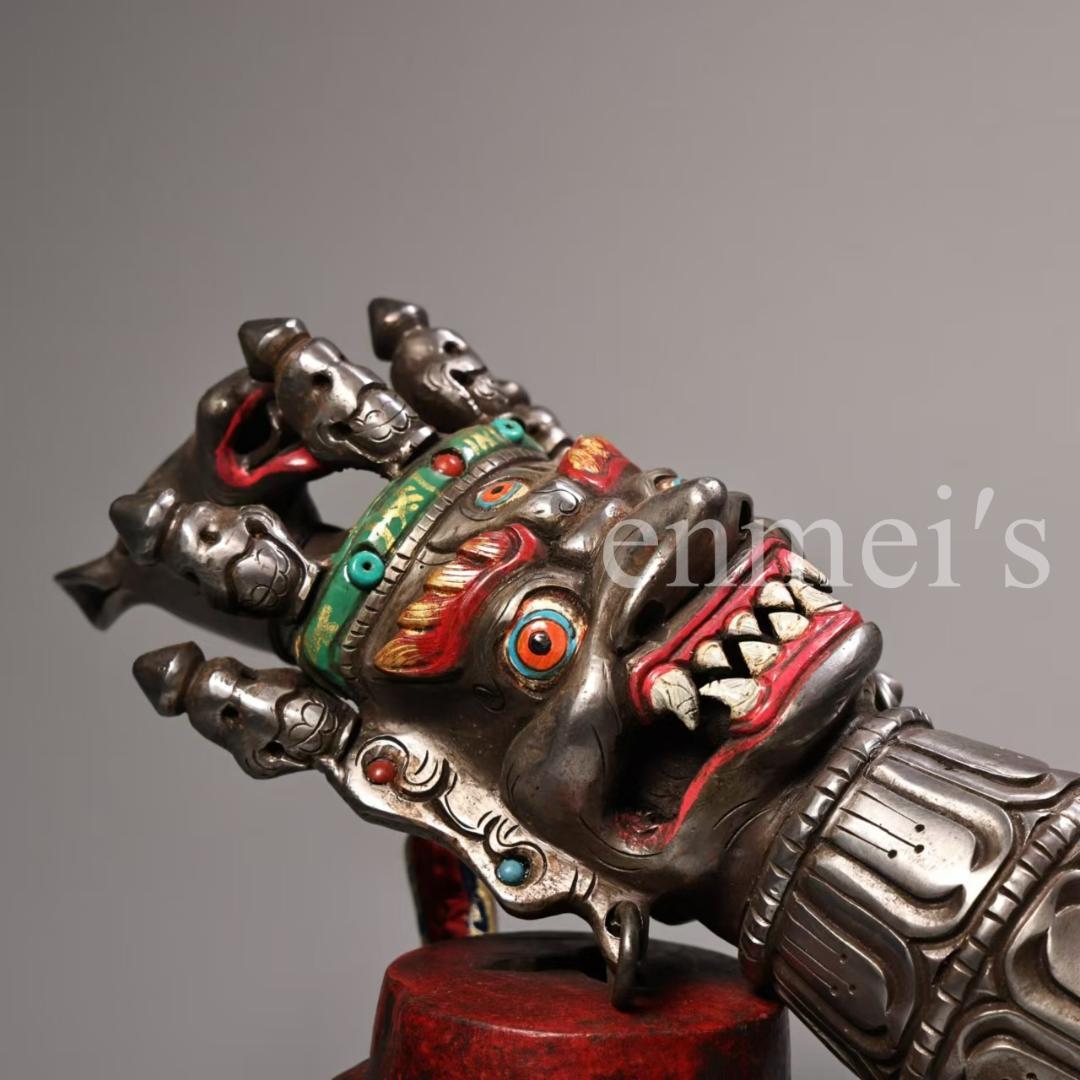 中国古美術・蔵伝工芸・寒鉄彩絵金剛降魔杵・手工錾刻・文房置物・鎮宅辟邪・風水法具