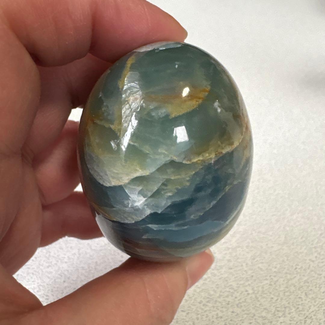 ブルーオニキスたまご型　エッグ　ミニハートおまけ付き