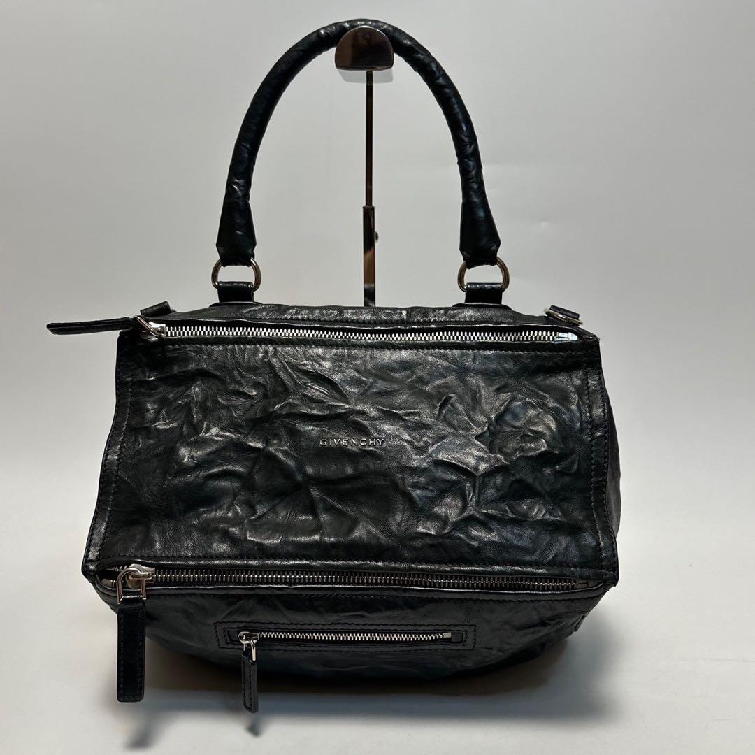 t81【極美品】保存袋付　ジバンシー　パンドラ　黒　シワ加工　2wayショルダー