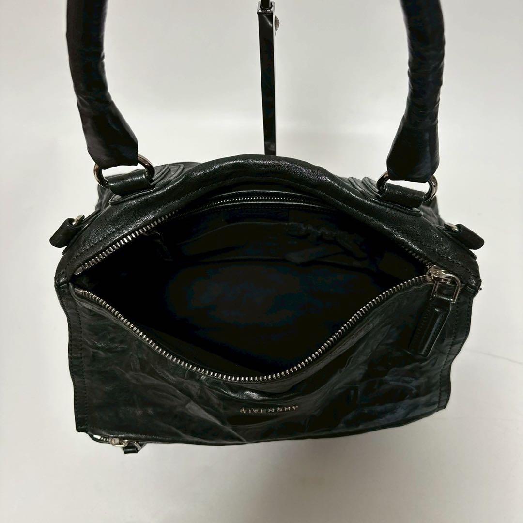 t81【極美品】保存袋付　ジバンシー　パンドラ　黒　シワ加工　2wayショルダー