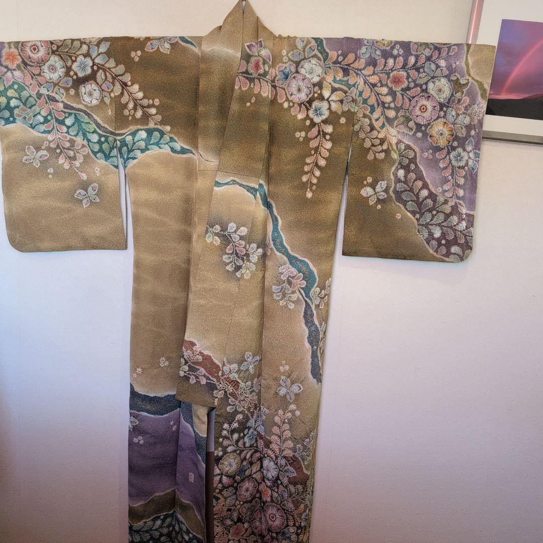 【翠山工房】訪問着 花柄 金色 紫色 辻ヶ花