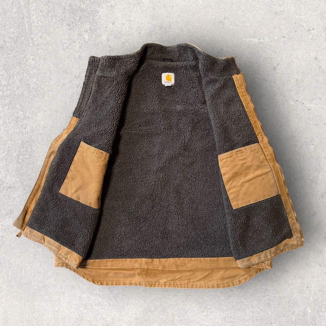 【カーハート】ダック地ベスト　XL 裏ボア　人気古着　f