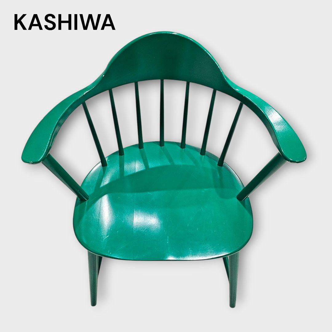 【希少品】柏木工 カシワ ダイニングチェア アームチェア グリーン ②
