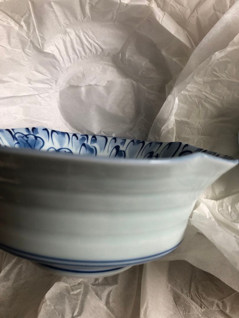 有田名窯 文山窯 染付 菊割紋 向附と千代口 ５セット 共箱入