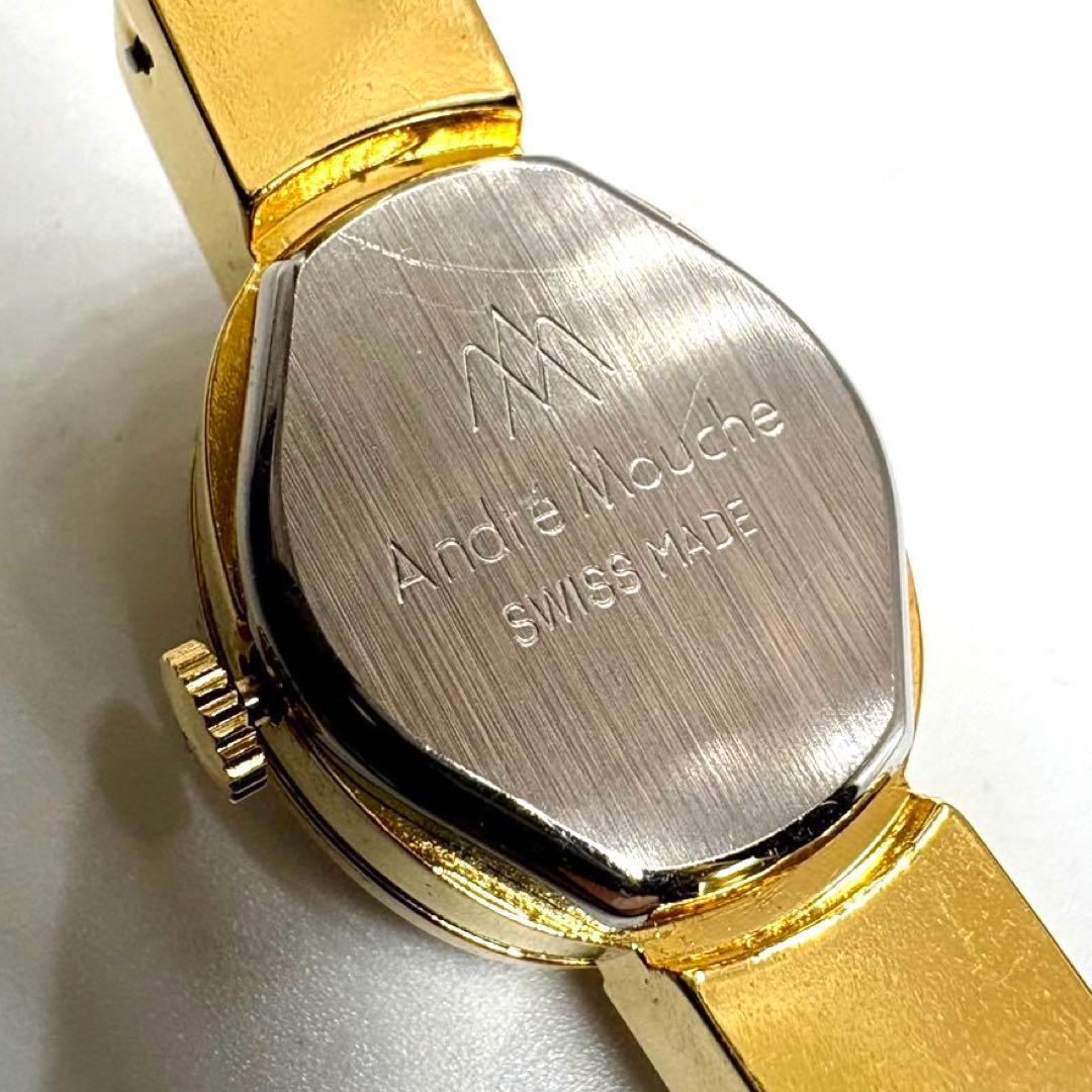 稼働品☆アンドレムッシュ バングルウォッチ クォーツ腕時計 スイス製 ネイビー