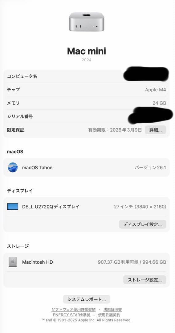 Macデスクトップ Apple Mac mini m4 24gb 1tb