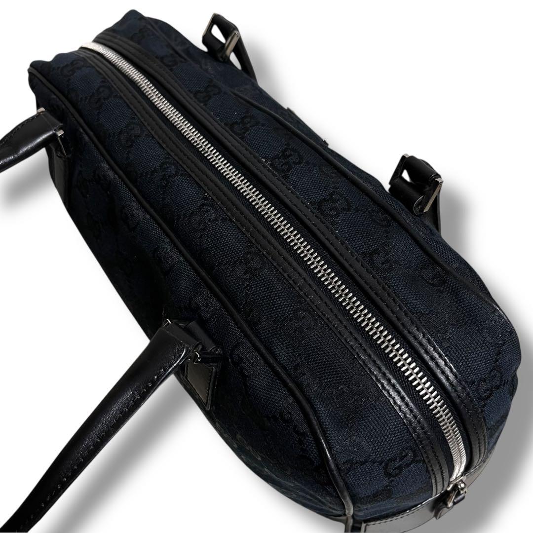 Gucci 黒 キャンバス レザー ハンドバッグ
