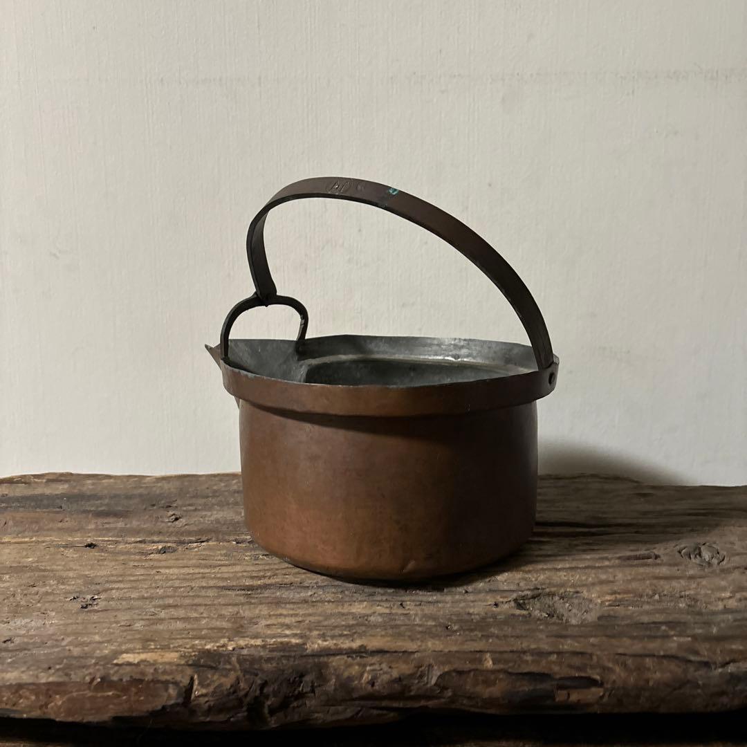 シャビー　古い片口銅鍋　⑥ コッパーケトル　片口　ガーデニング　古道具　検:李朝