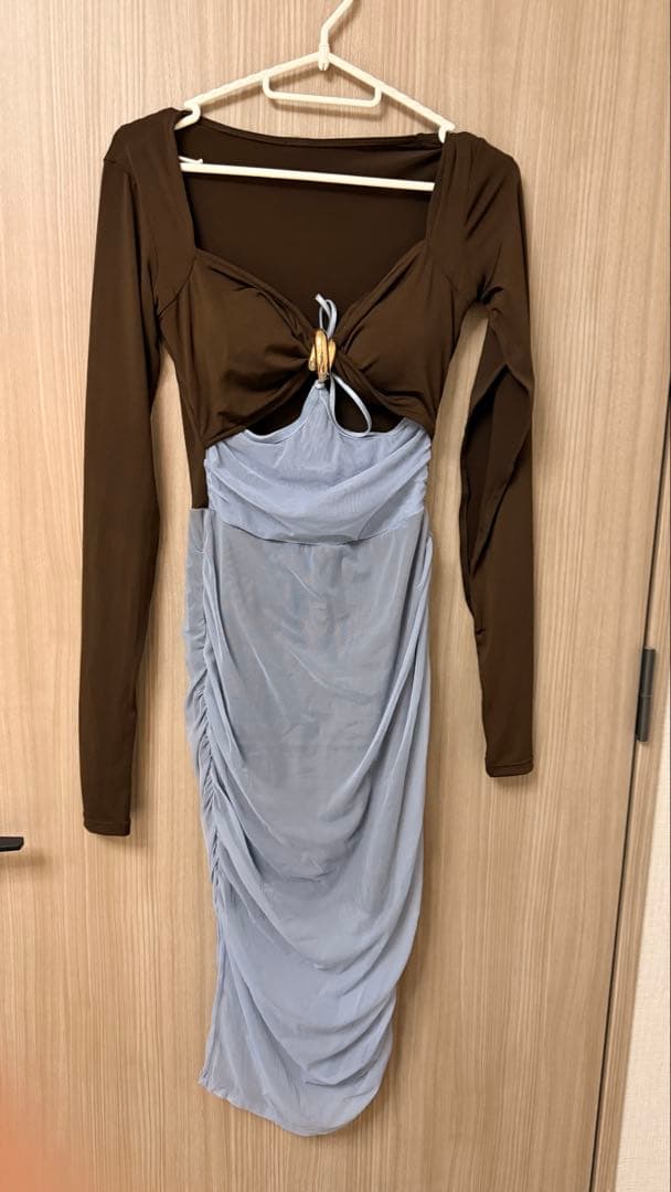 MEICHENCC社交ダンスドレス 練習着　ラテンダンス　ワンピース黒水色