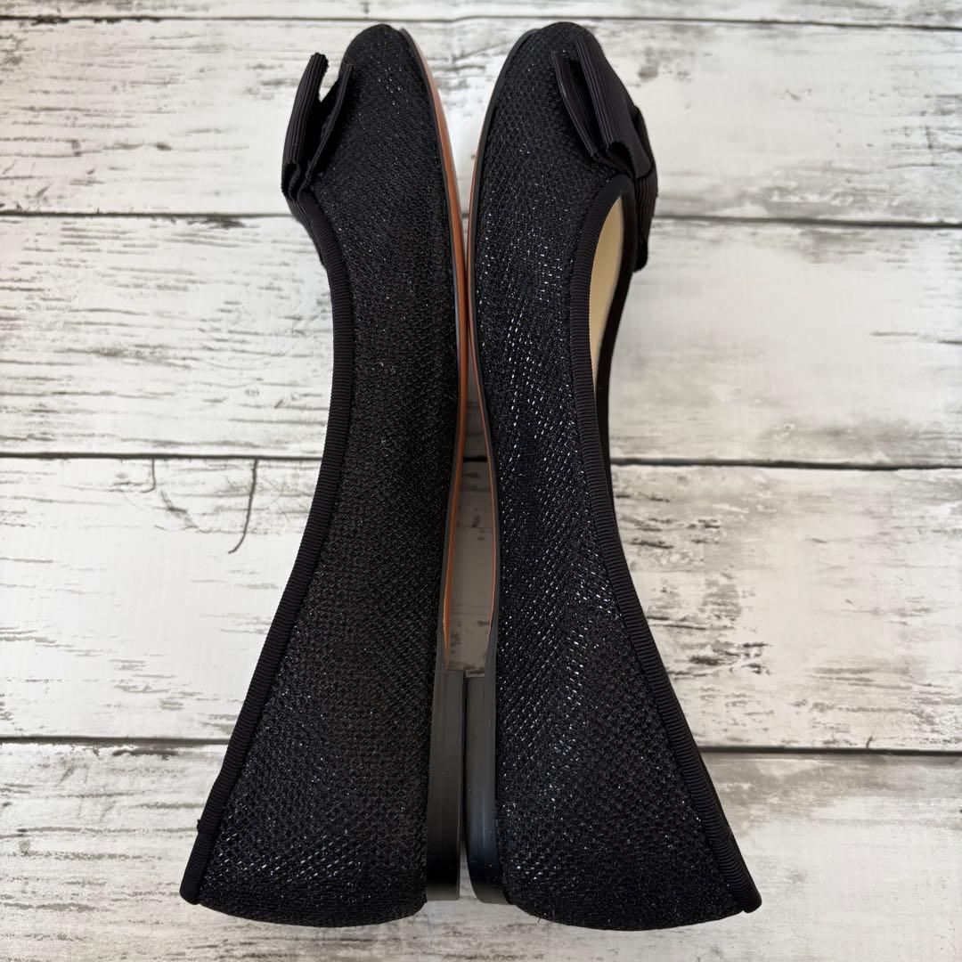 美品✨LANVIN en Bleu バレエシューズ リボン ラメ　黒 24