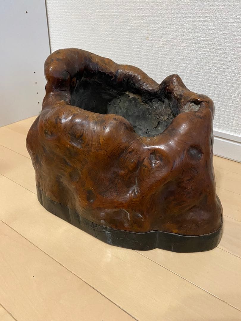 F木製 火鉢 古民具　時代物 木瘤涼炉台 涼炉台 たばこ盆 煙草盆莨盆 樹瘤莨盆