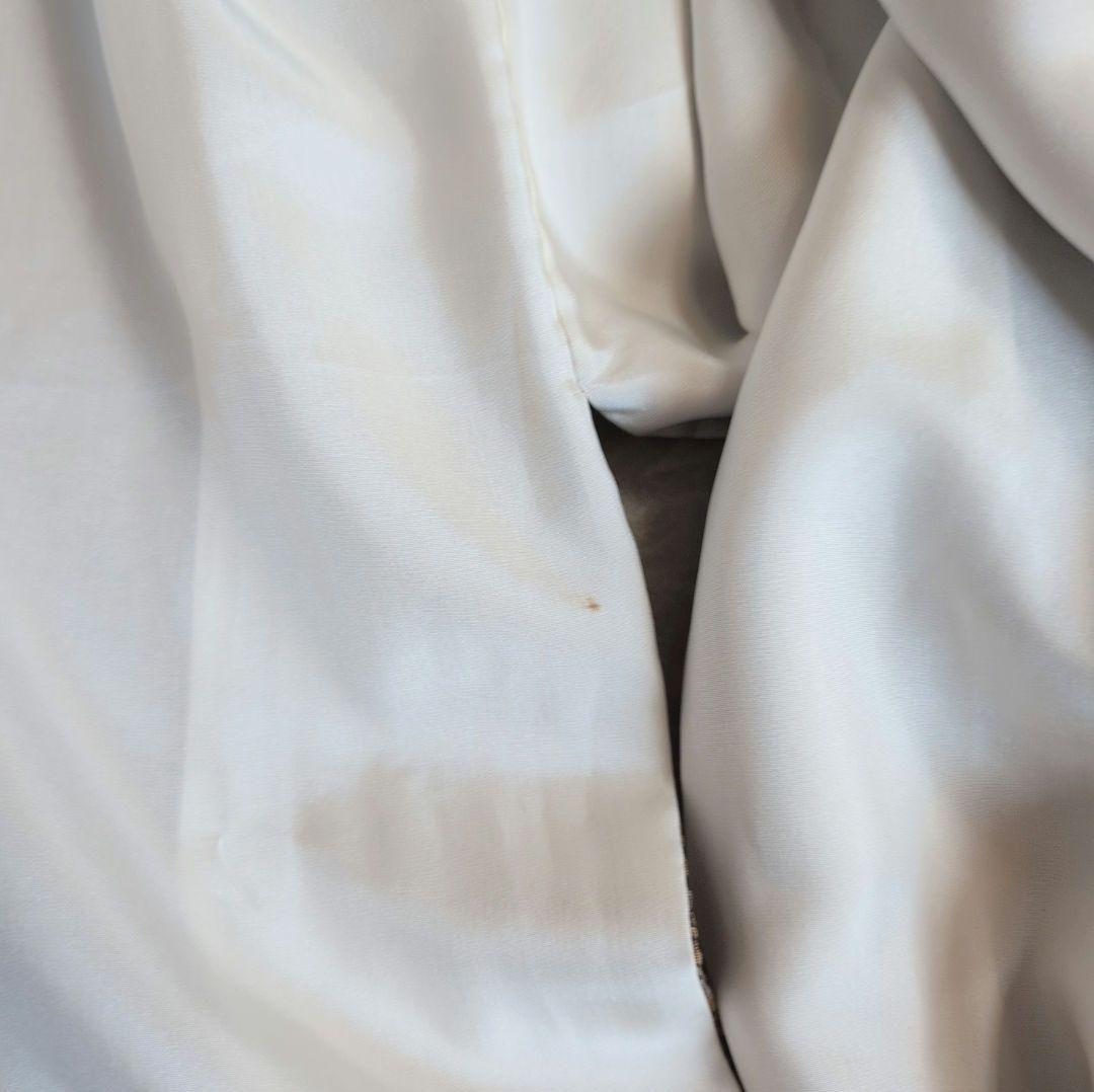 小紋付け下げ　フルセット　着物　正絹　ブラウン　深緑　更紗　花　しつけ糸　F6