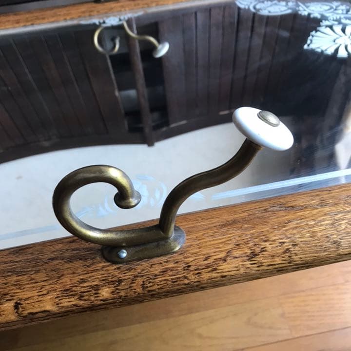 貴重特大★アメリカアンティーク　フック付き壁掛けミラー鏡　USAヴィンテージ家具