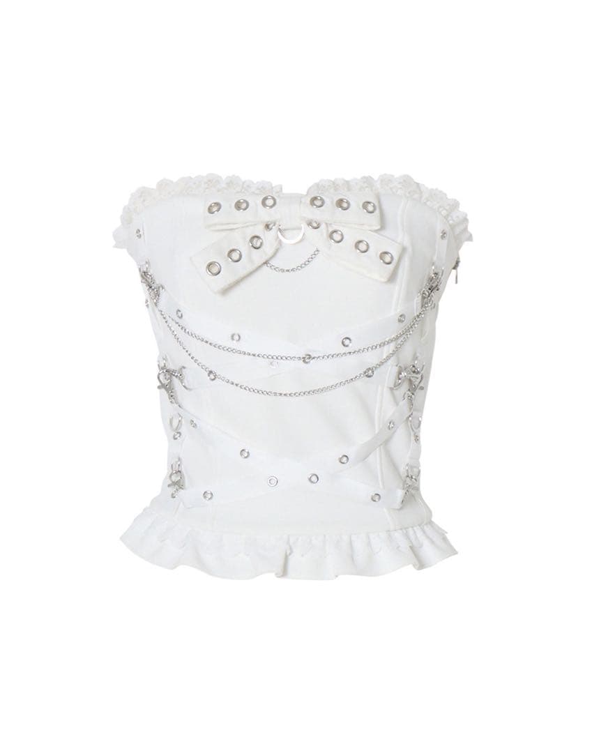 トップス Cross chain & ribbon corset