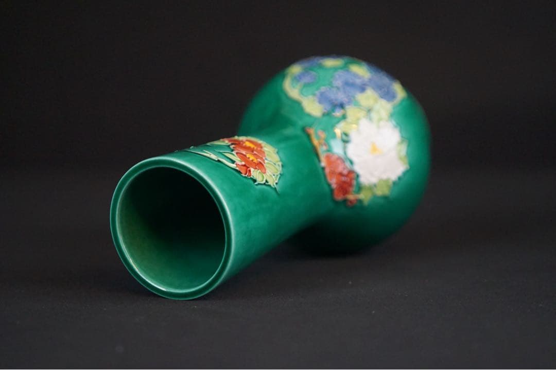中村翠嵐窯 青交趾花丸 皆具 共箱 茶道具