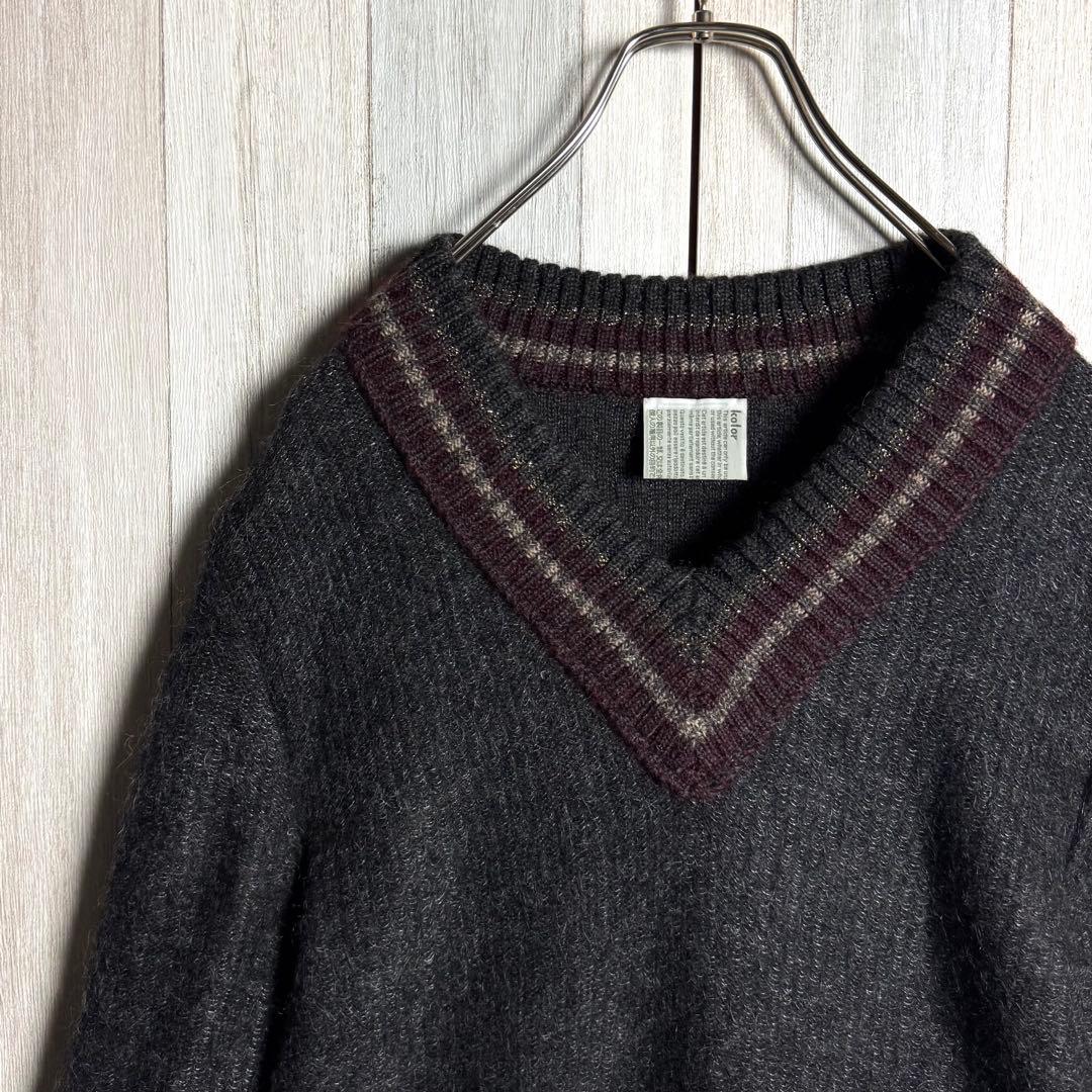 3508【希少・モヘヤ＆アルパカ混】カラー チルデン ウール ニットセーター
