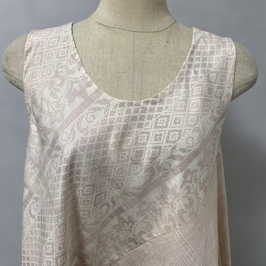 着物ワンピーステントラインマキシ丈《20》塩沢紬・結城紬・白大島紬等 L〜くらい