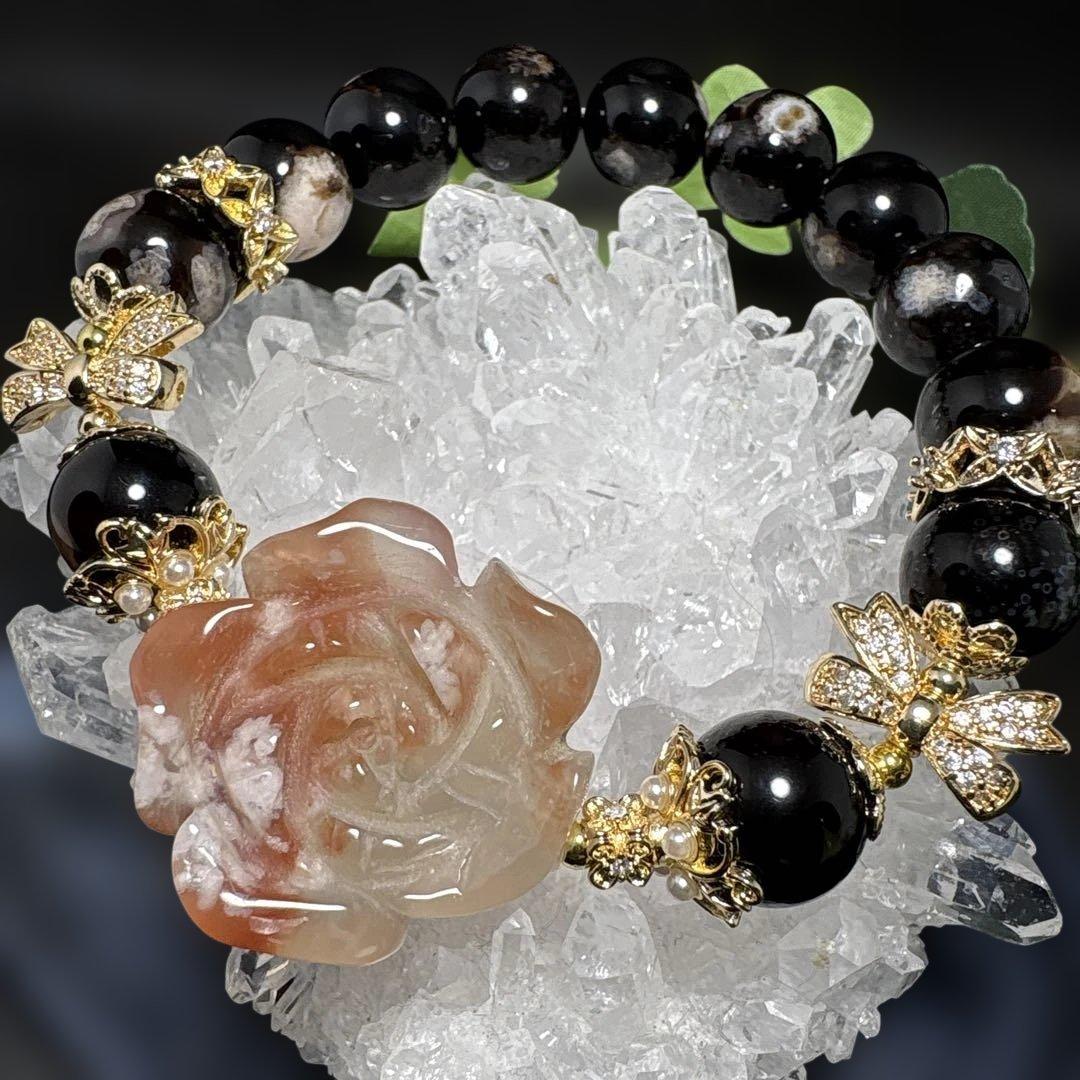 ＊蓮華様おまとめ＊【手彫り】桜瑪瑙　薔薇　夜桜瑪瑙　ブレスレット