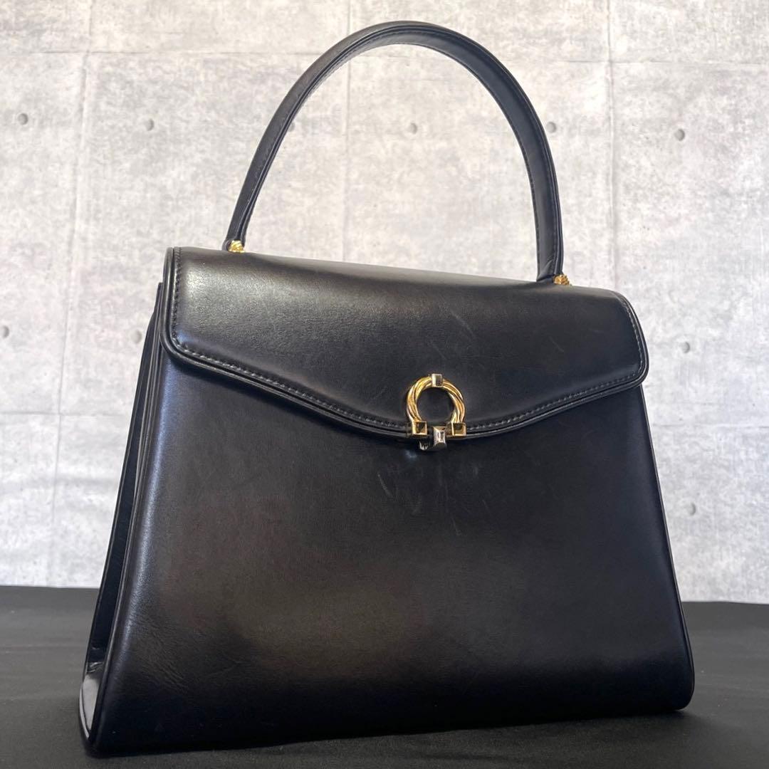 【WAKO】銀座和光 カーフレザー ブラック ゴールド金具 トップハンドルバッグ